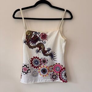 Occhi Verdi by La Perla Women's White Dragon Floral Print Swim Tank Top Size 46